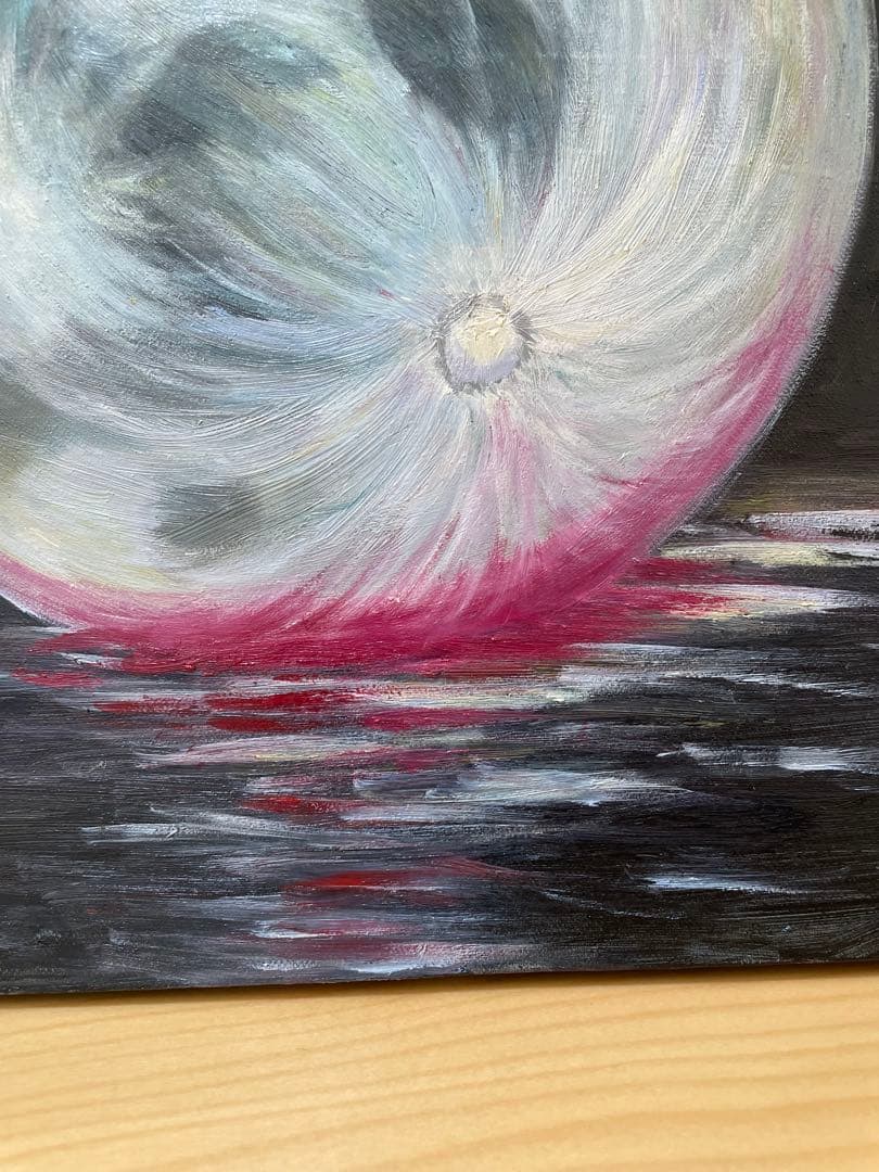 値引き中！油絵　月　幻想的な月の油彩画　はじまり　海　水　浮かぶ月