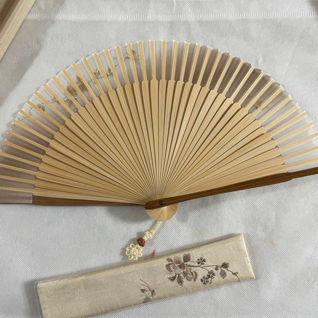 未使用　新京清堂　扇子　花ペンテ　収納袋・木箱付き