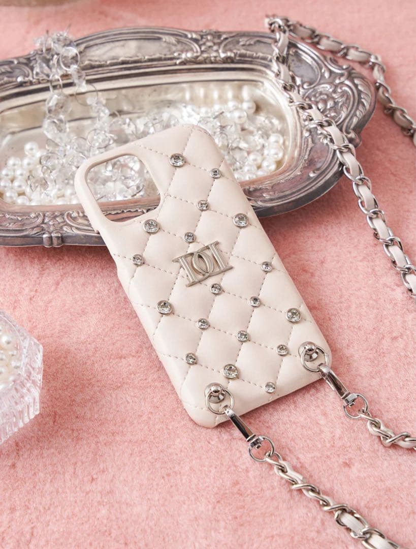 キルティングビジューiPhoneケース ダーリッチ darich WHITE