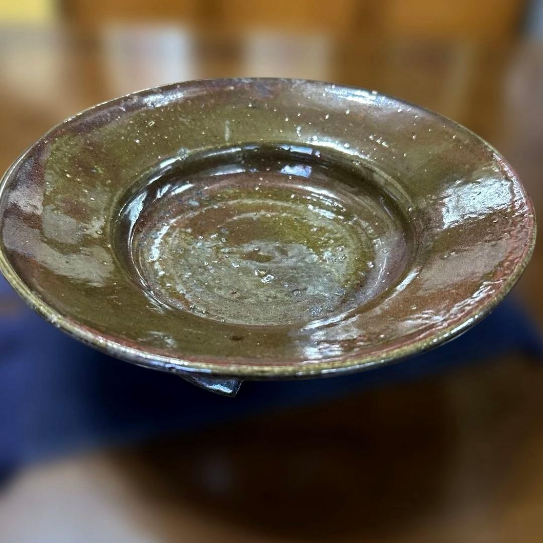 424 【未使用美品】丹波立杭焼 飾皿 花器 割高台 景色良し 茶道具 華道具