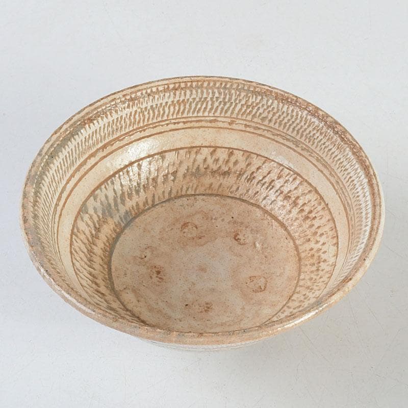 茶道具　信楽焼　奥田英山造　彫三島　茶碗　共箱　C　9435