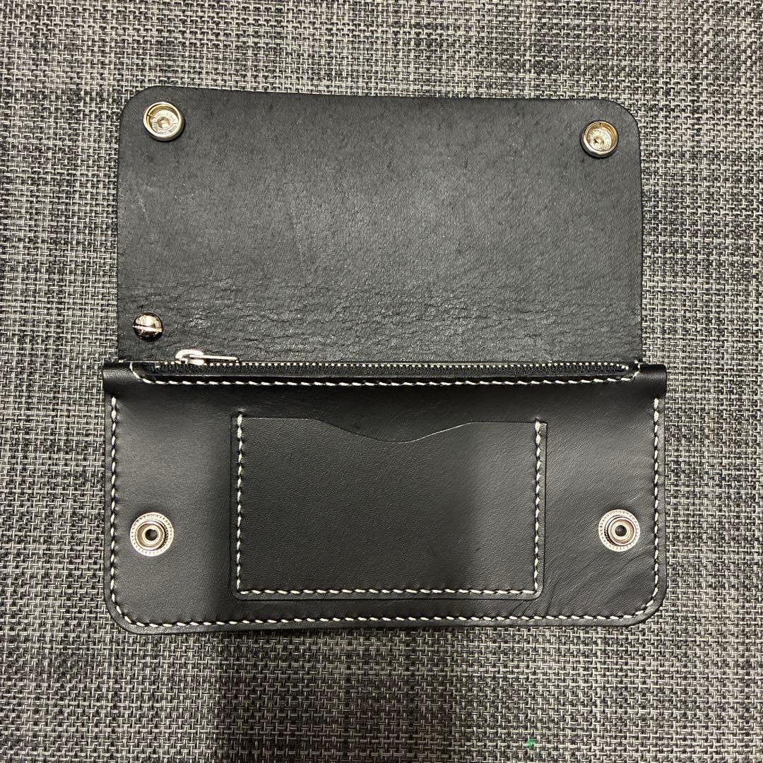 黒　ブラック　ロング　トラッカーウォレット　ハンドメイド　三層