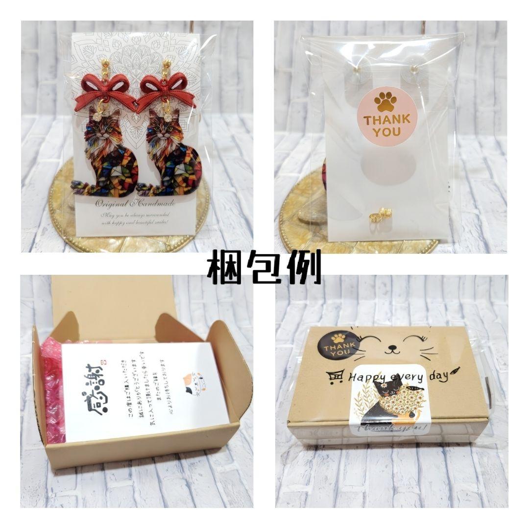 ブラウン リボンと後ろ姿もキュートな甘えん坊の茶虎猫ちゃんのピアス♡