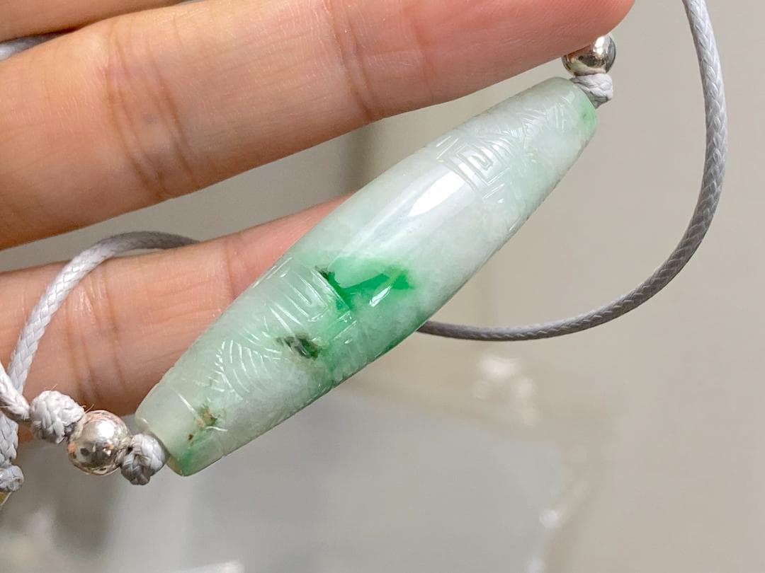 RS9-33 氷糯種 錦鯉 天珠 ペンダント 陽緑 本翡翠 ルース ネックレス