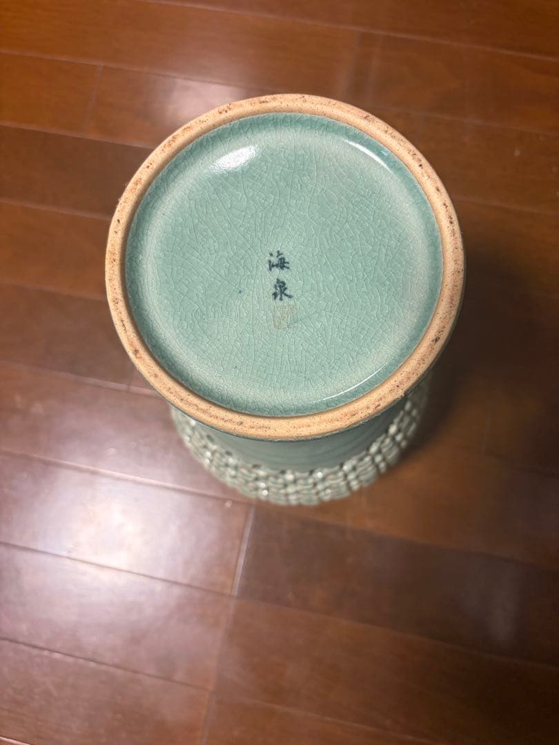 高麗青磁風 透かし彫り 花瓶 梅永 高さ31cm 大型 花器 壺 インテリア