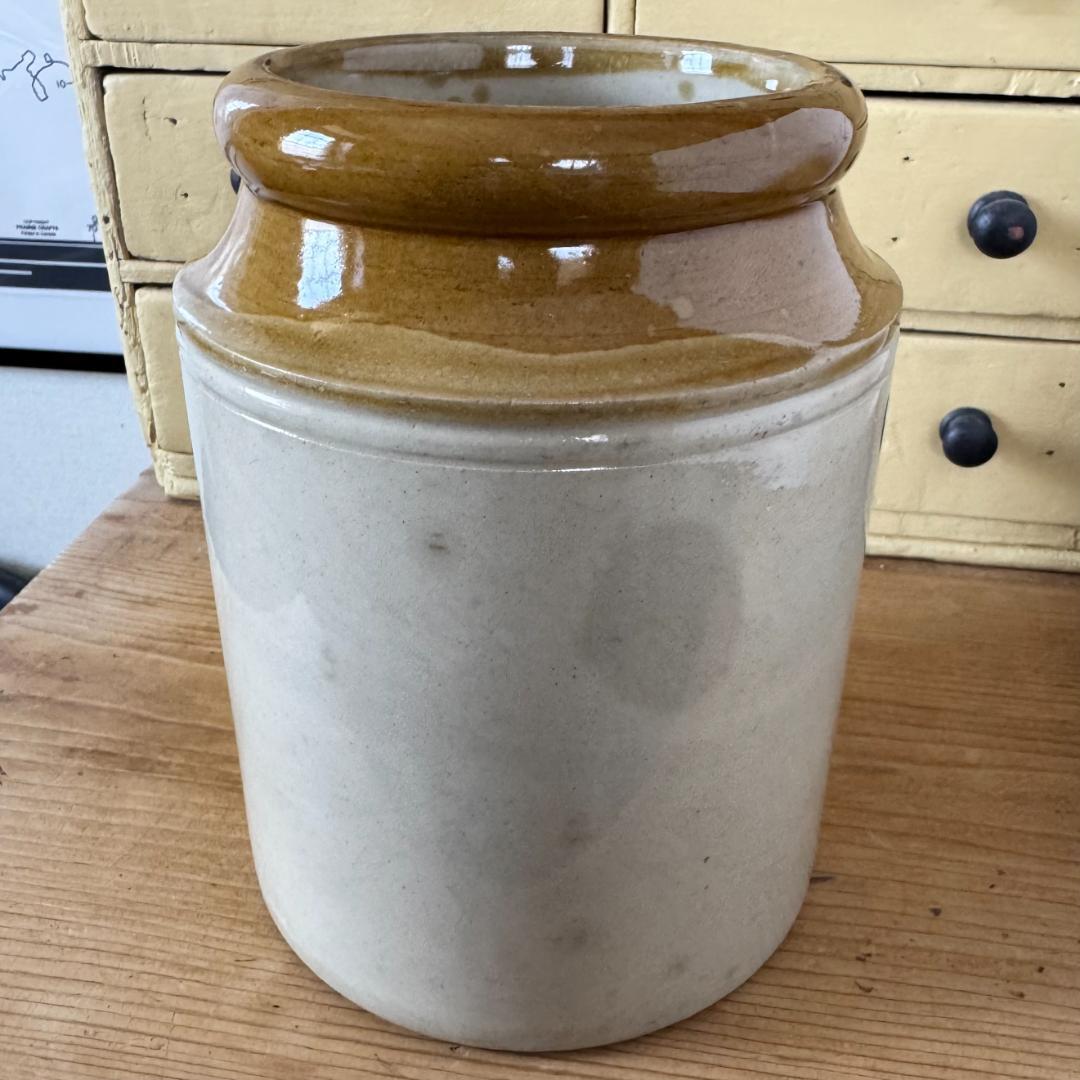 イギリス　アンティーク　陶器　ストーンウェア　ジャー　ボトル　キッチンツール入れ