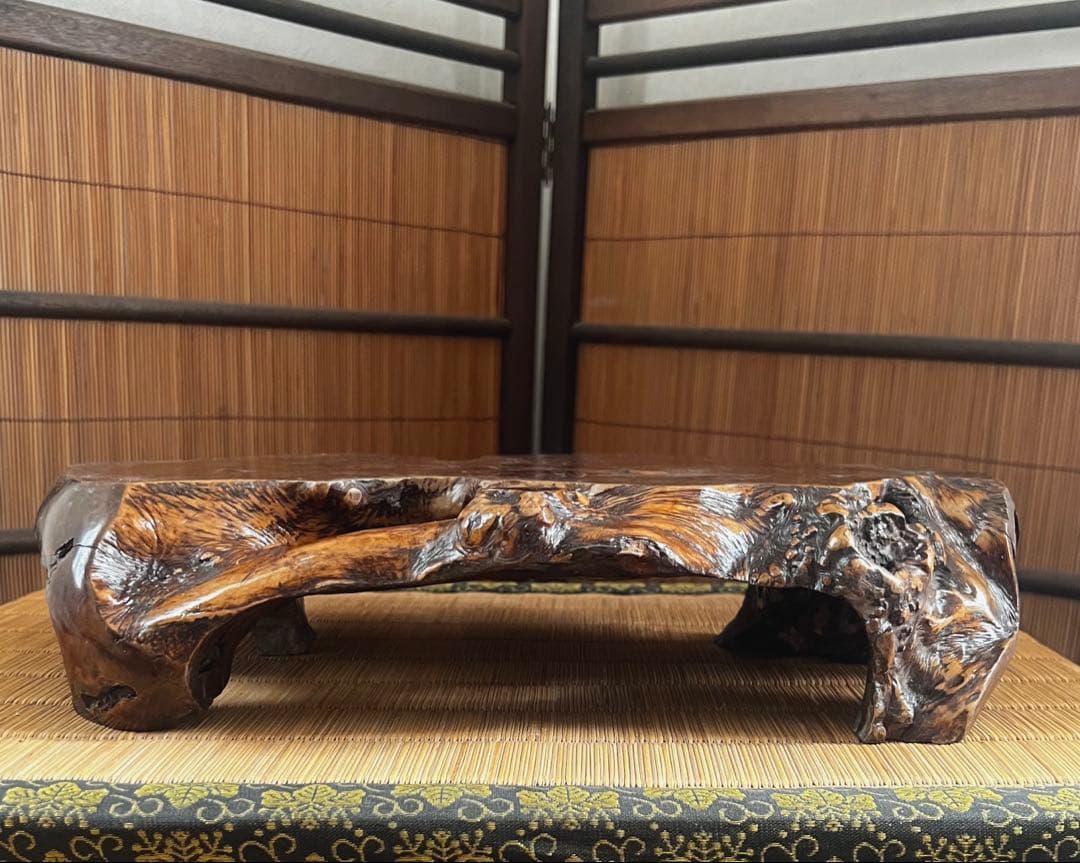 古木 刳抜彫り 花台 香台 盆栽台 36.5㎝