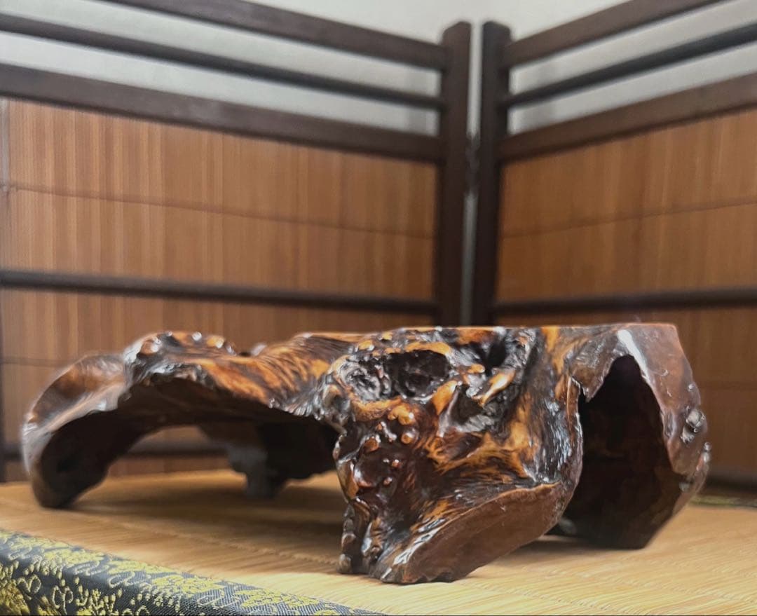 古木 刳抜彫り 花台 香台 盆栽台 36.5㎝