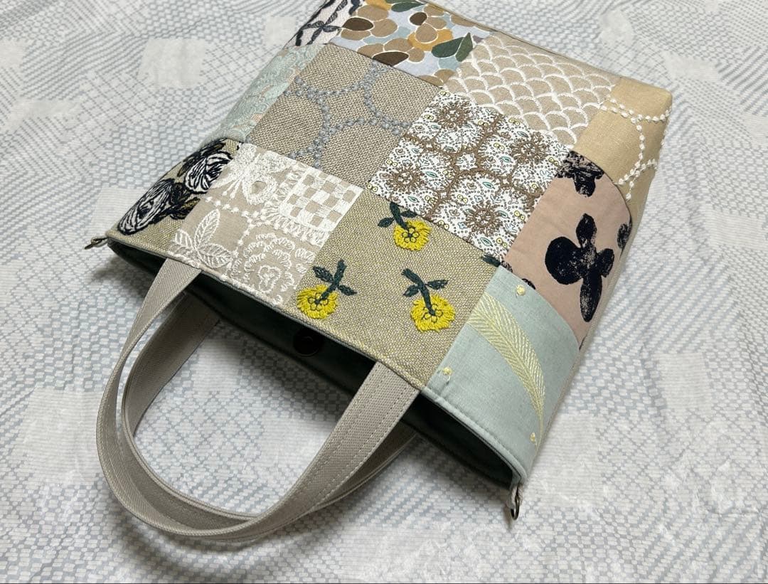 訳あり ハンドメイド ミナペルホネン ⑫パッチのマチ付きトート