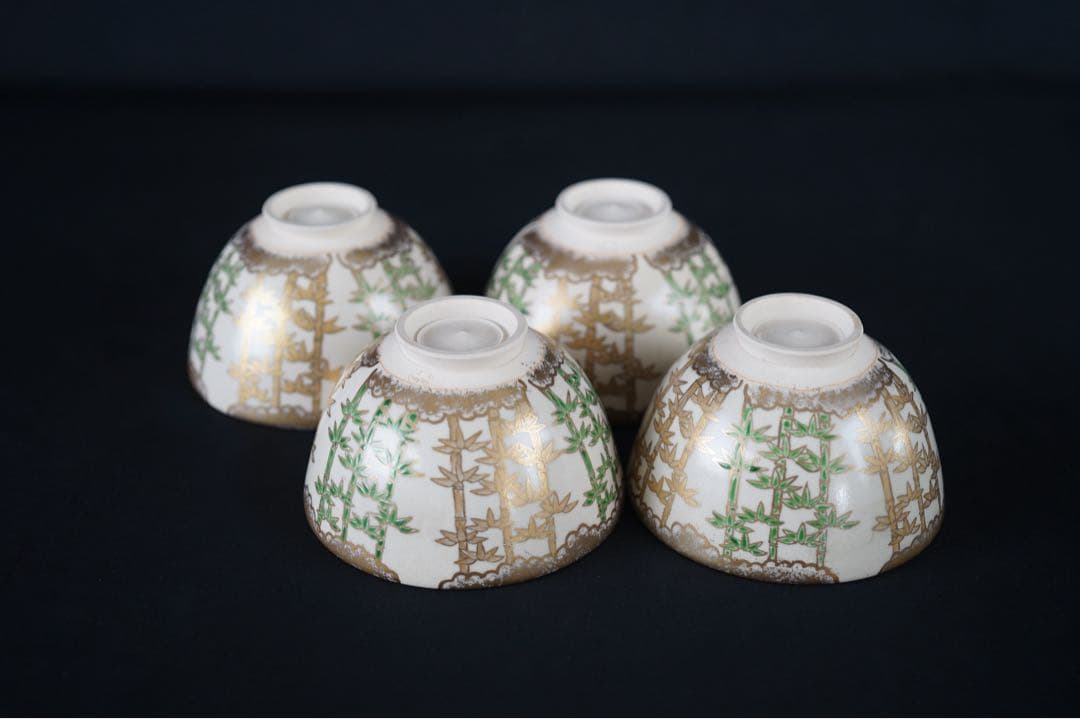 金彩 色絵 竹林 茶碗 川添寿楽 4客 定林寺窯 2客 数茶碗 茶道具