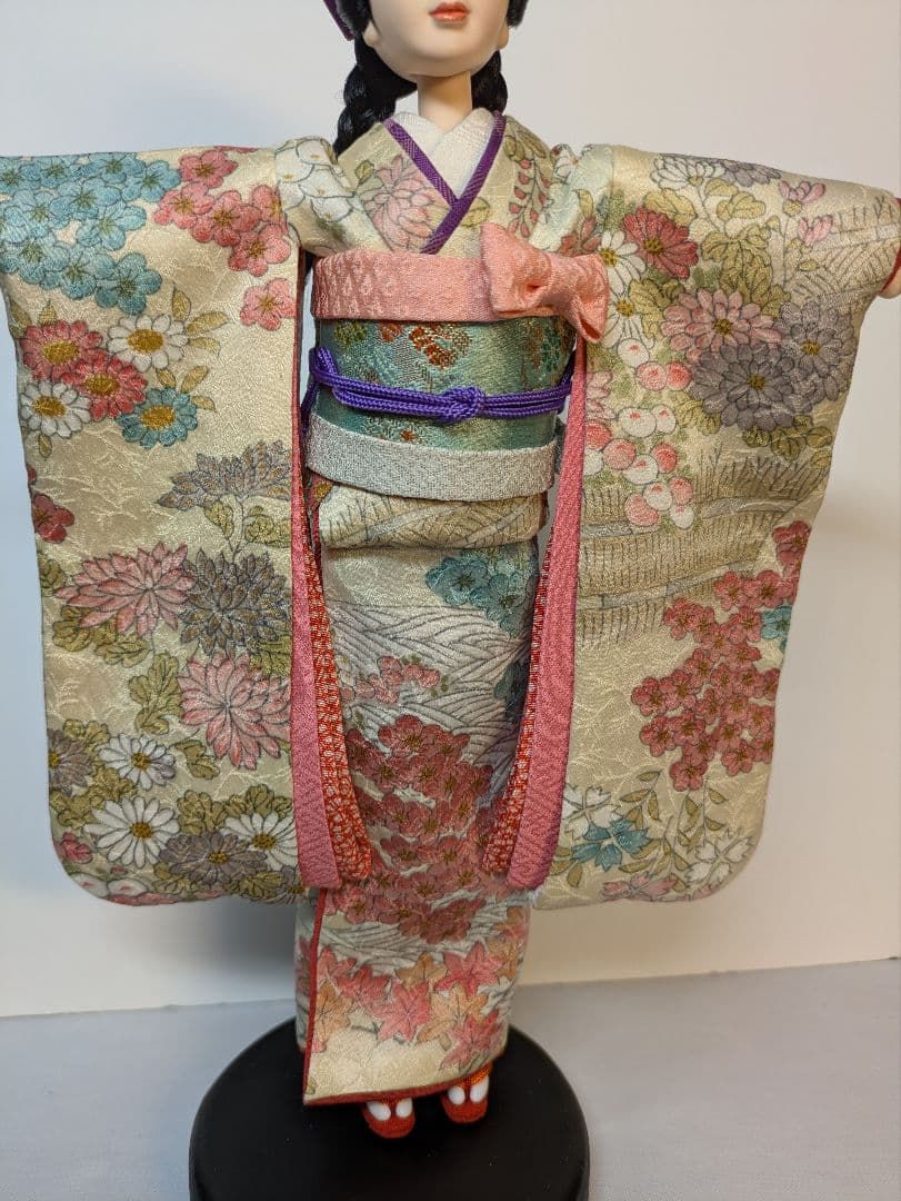 手縫い着物　花柄友禅振袖とケープ　1/6ドール、ジェニー、momoko用