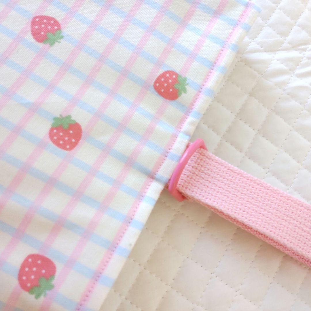 入園入学♡いちごミルク柄♡レッスンバック３点セット♡ラメカラフルポンポンレ―ス