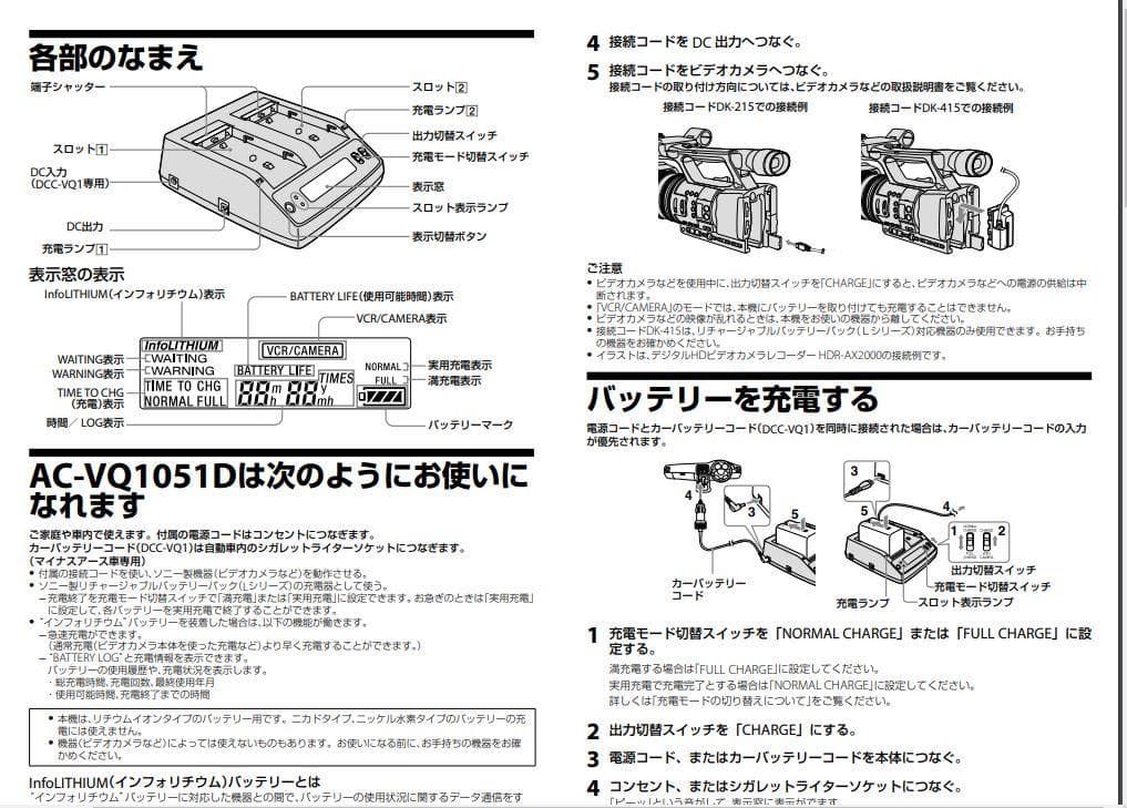 ★極美品　清掃済　ソニー バッテリーチャージャー AC-VQ1051D