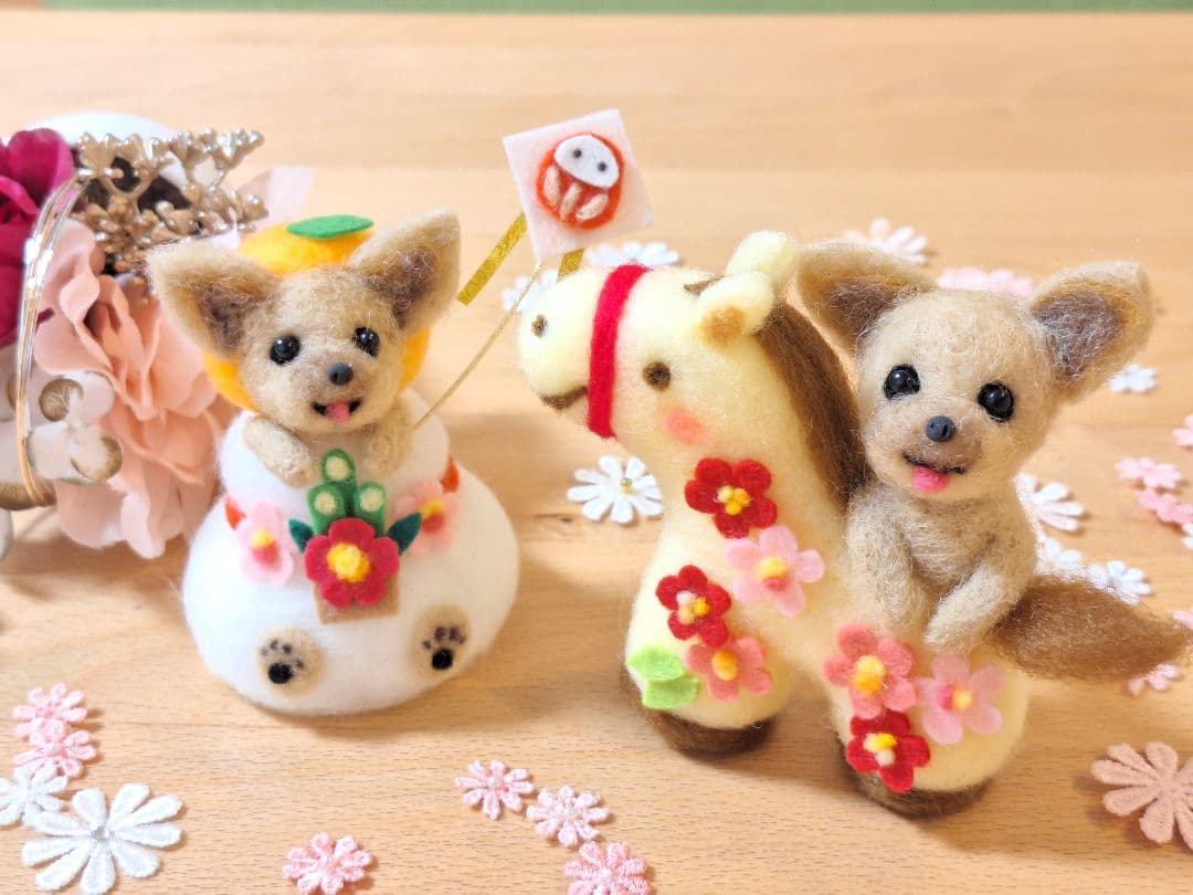 まふら✨正月 午年ヨークシャーテリア✨羊毛フェルト ぬいぐるみ 犬ヨーキー