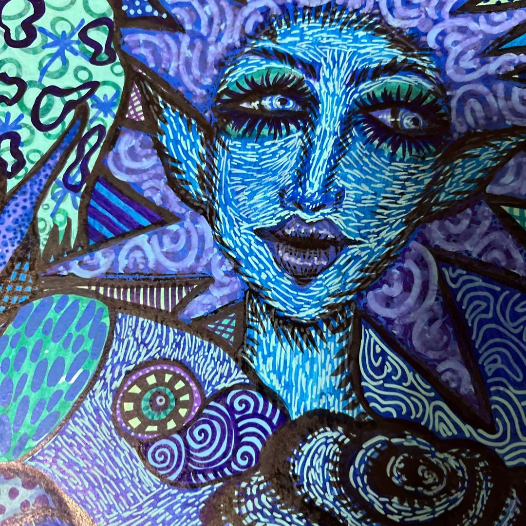 抽象画 青紫色 手描き