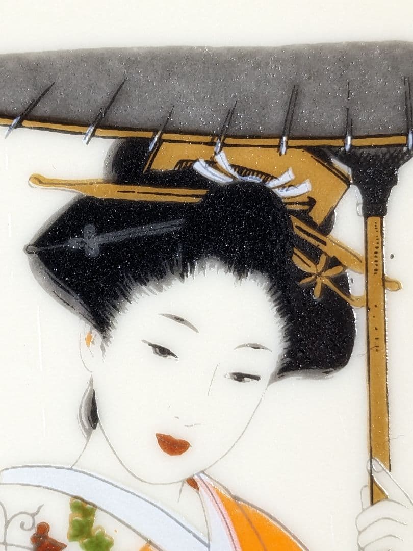 ♦三浦竹泉 京焼 日本画 美人図 しゃもじ ご飯用 美品 工芸品 骨董品