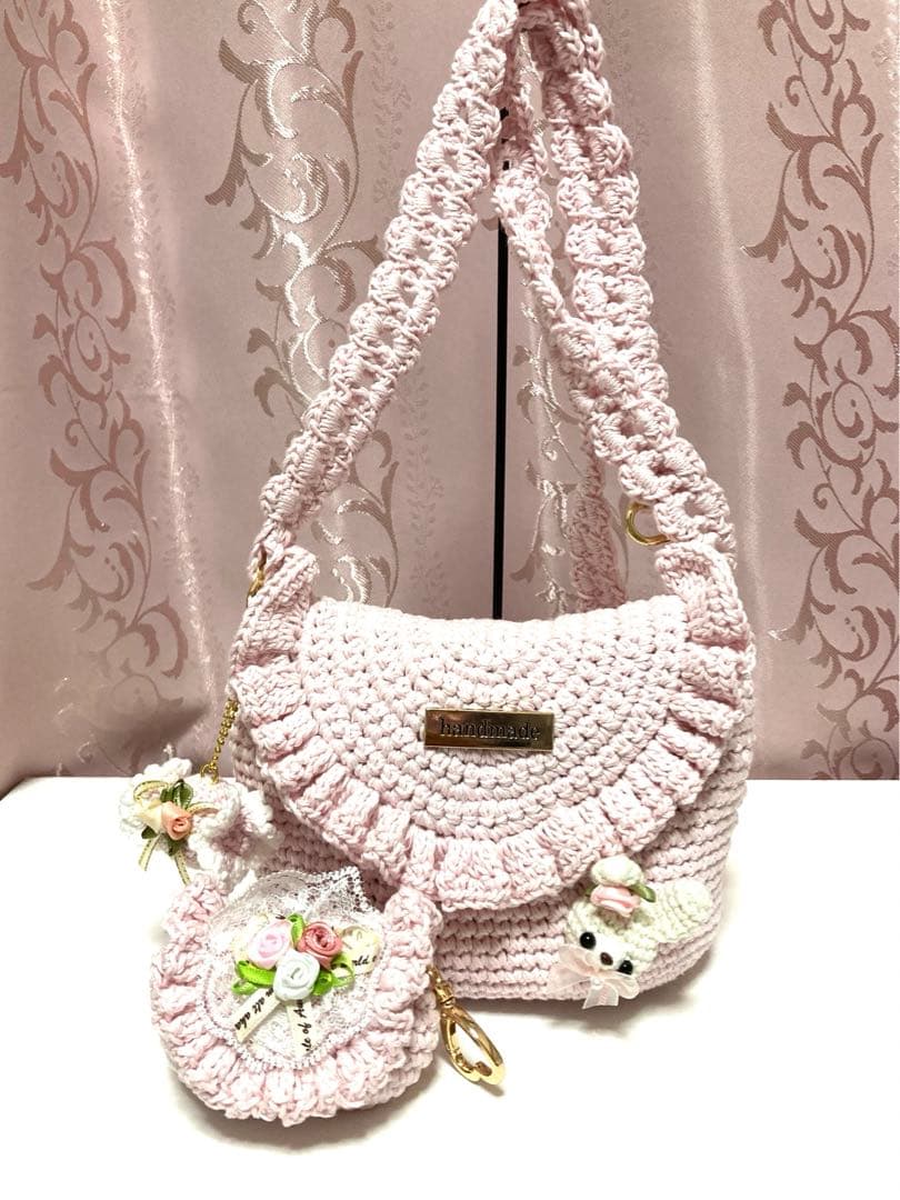 ♥️手編み♥️フリルショルダーポーチバッグ♥️ミニミニフリルポーチ♥️