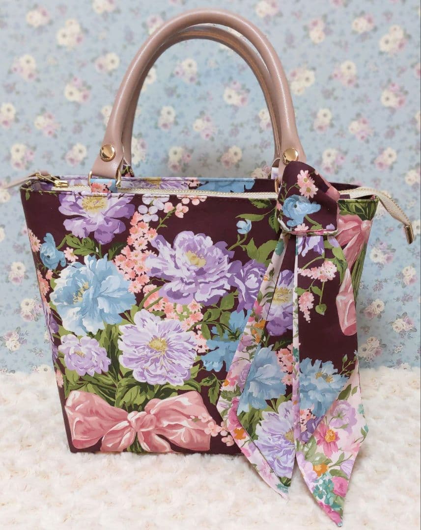 リバティ新作　ボウブーケ　Bow Bouquet　ボルドー　トートバッグ