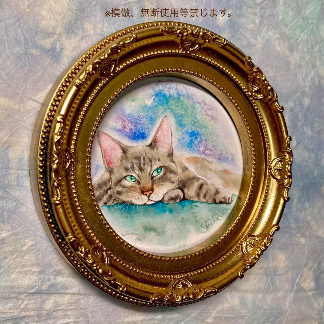 絵画 猫 猫の絵 水彩 猫雑貨 猫グッズ 猫好き cat art 美術品 贈り物