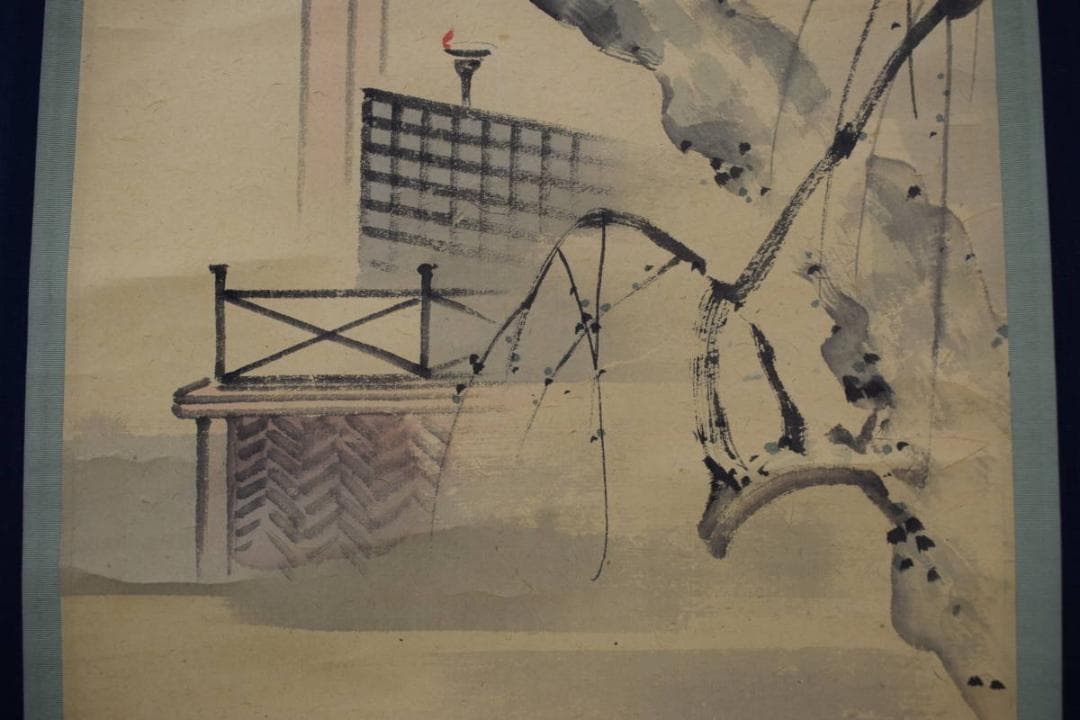 【真作】神阪春圃/古梅双鶏図/圓山派画家/掛軸☆宝船☆Y-232　JM