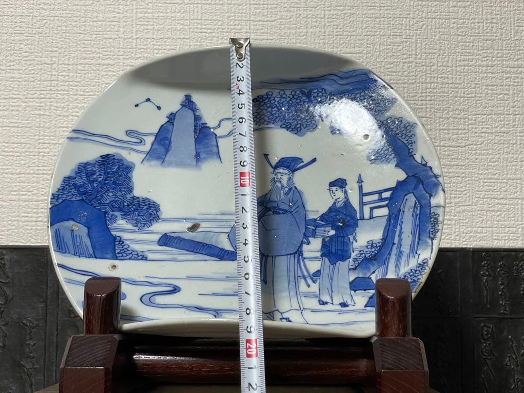 時代 新渡 青花人物図大皿 中国古美術 古染付