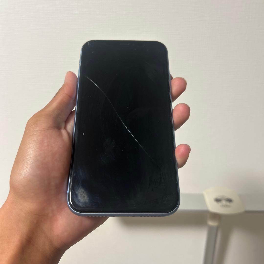 Apple iPhone XR ブルー 画面ひびあり 64GB