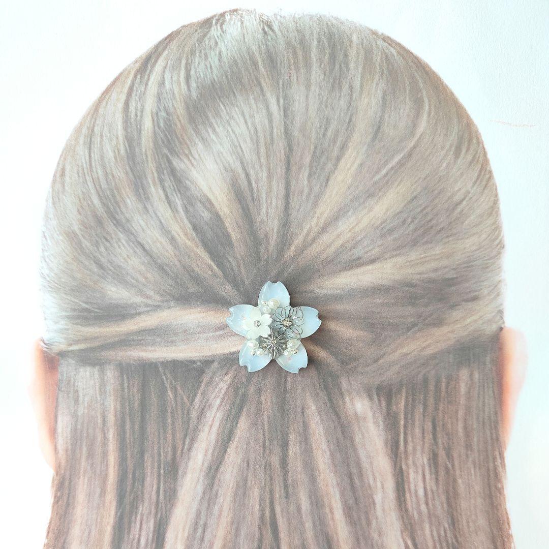 《No.2638❀》ハンドメイド　レジンヘアゴム　春　くすみブルー　桜