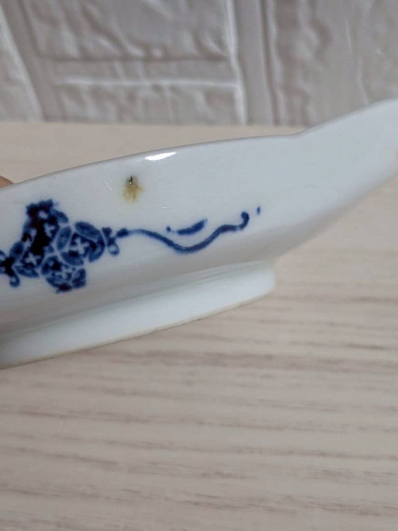 染付　木瓜型　手描き　 変形皿　骨董　 5客　向付　山水図　銘々皿　時代物