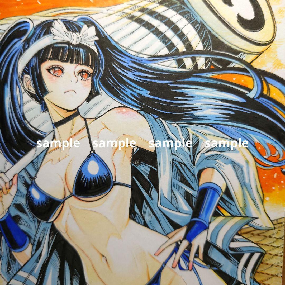【手描きイラスト 268】オリジナルアナログ原画 色紙「江戸っ娘 め組の女の子」