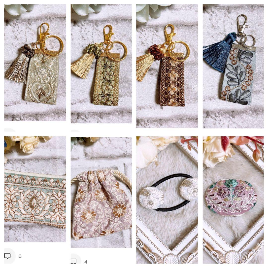 インド刺繍リボン　キーホルダー　タッセル　キーリング　チャーム　NO2924
