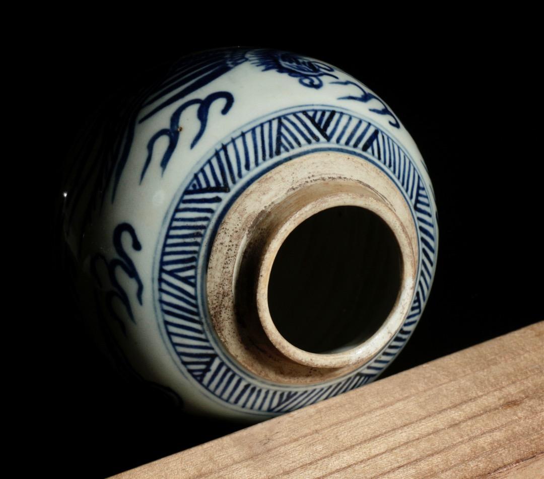 中古 青花 双鳳文 小壺 双鳳図 中国美術 染付 陶磁器 古玩飾り C1A128