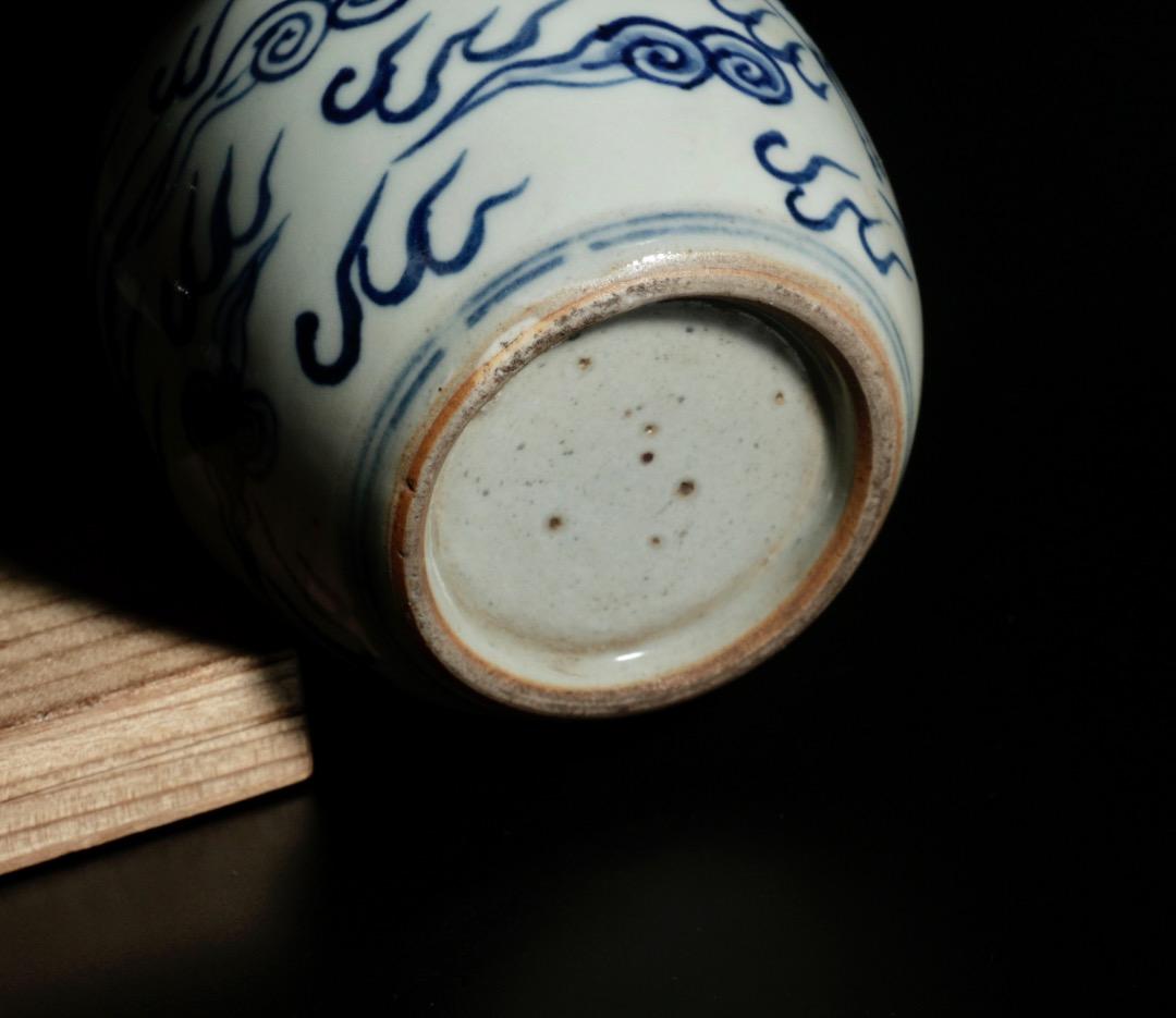 中古 青花 双鳳文 小壺 双鳳図 中国美術 染付 陶磁器 古玩飾り C1A128