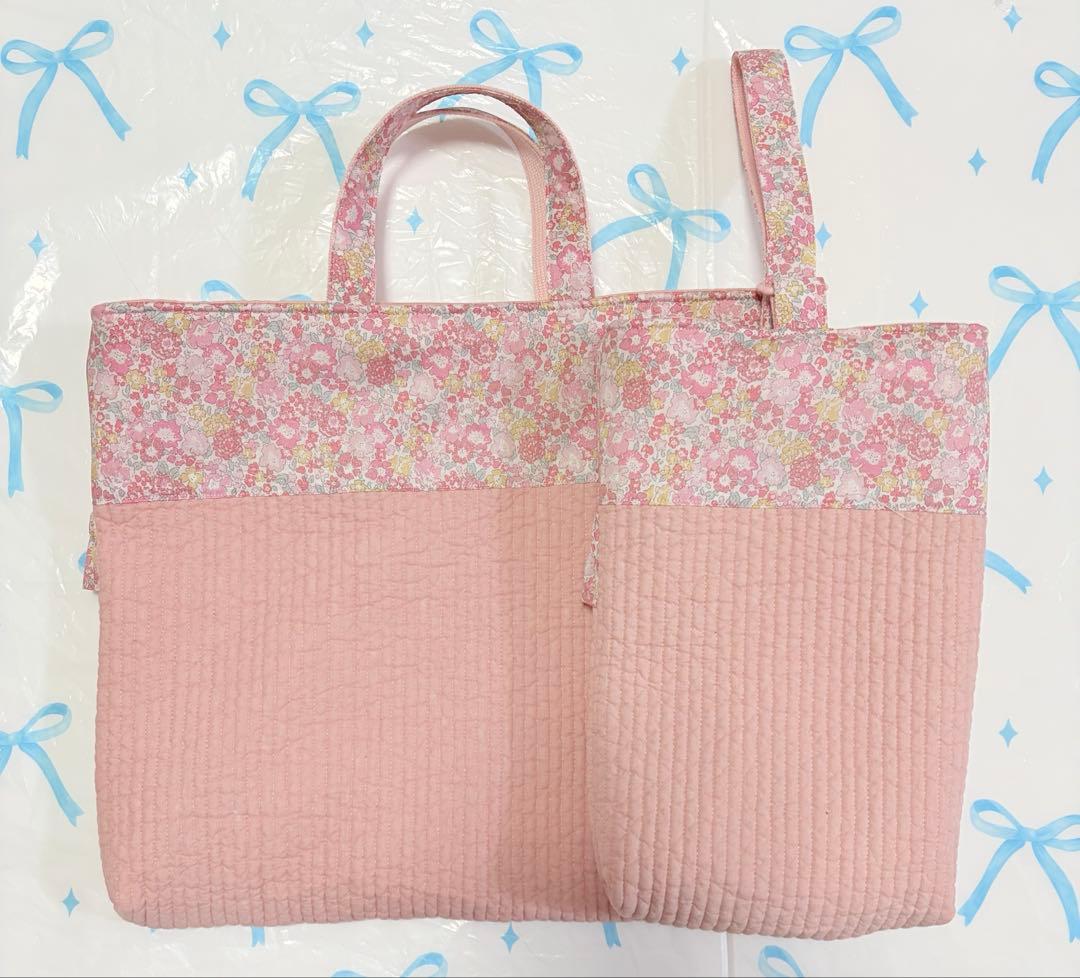 リバティ　キラキラミシェル×ヌビ　レッスンバッグ上履き入れ体操服袋ハンドメイド