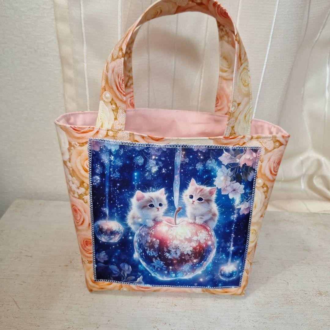 激レアねこパネル生地　ハンドメイド　ミニバック