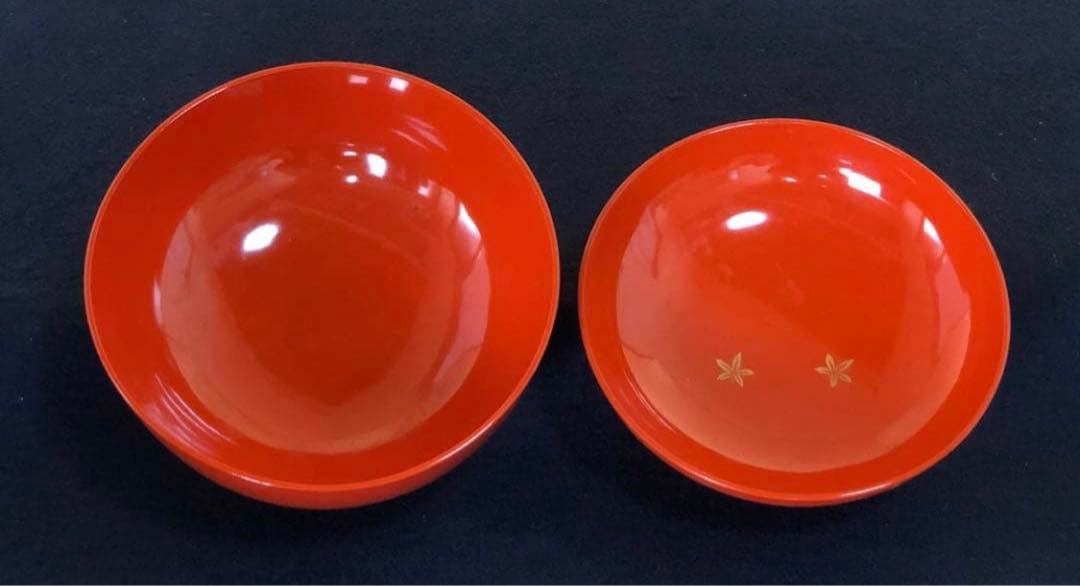《R》朱塗 ドングリ蒔絵 菓子椀10客 木製漆器 木箱　251121え5