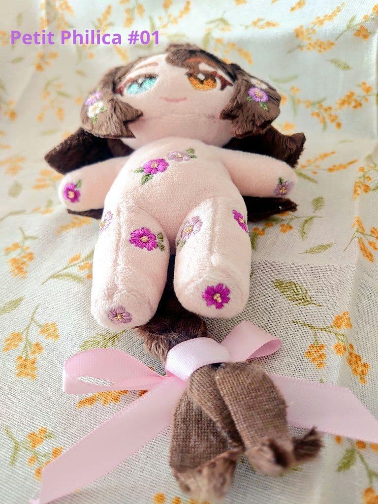 K*C様 自作ぬい15cm　おさげブラウン花刺繍
