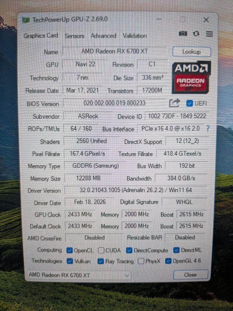 ASRock RX6700XT 12GB グラフィックボード