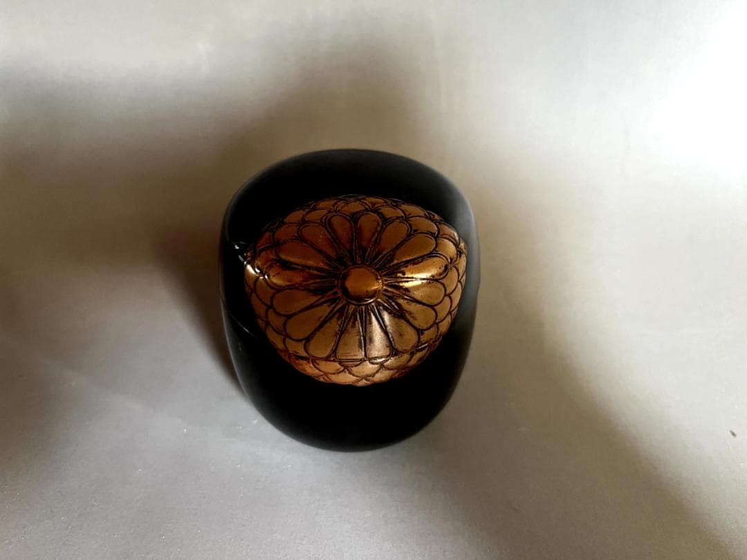 棗■菊蒔絵黒棗 黒塗り 漆器 お茶道具 古美術 時代物 骨董品■
