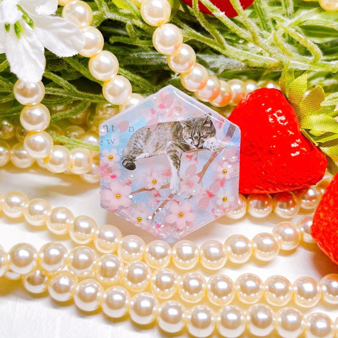 ひなた様レジンヘアゴム おねむ猫ちゃん 桜木登りNo.1450