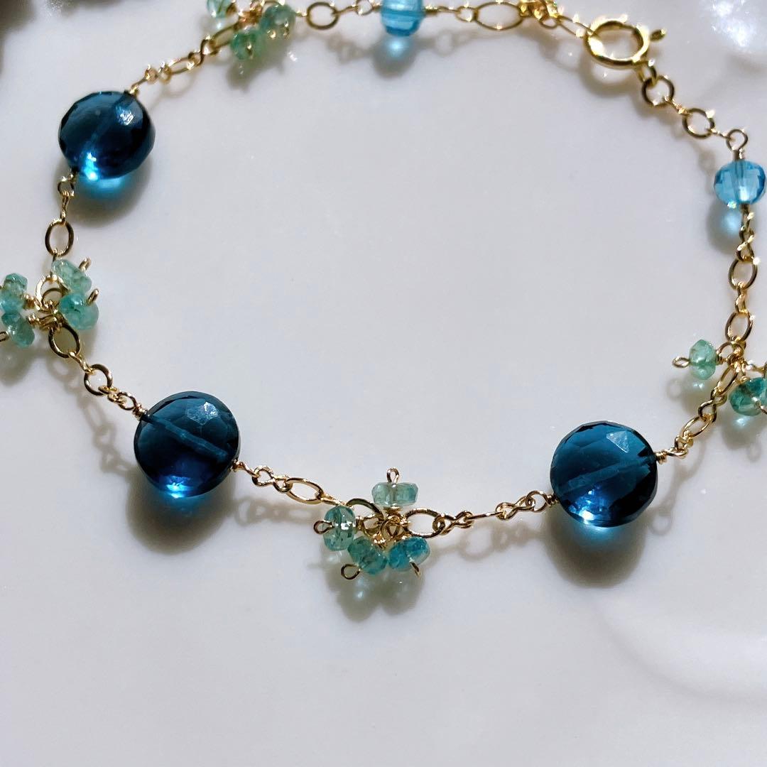 ロンドンブルートパーズ×ザンビアエメラルドブレスレット✧スイスブルートパーズ