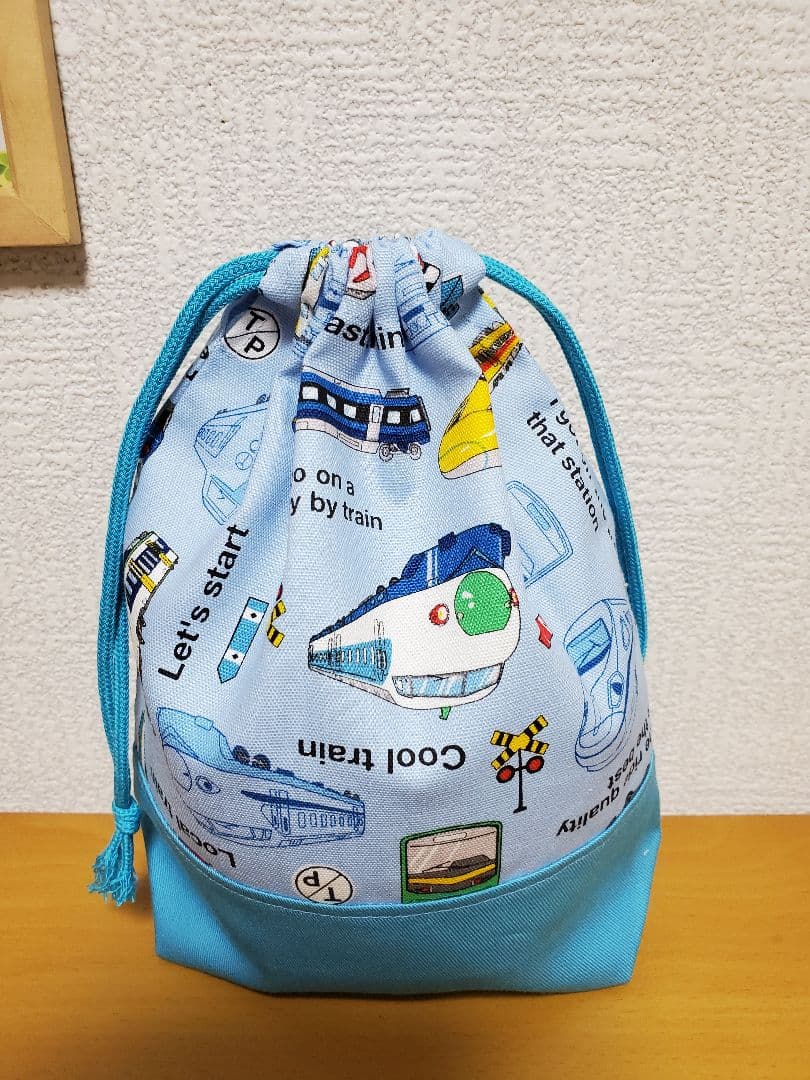 給食袋コップ入れ２枚セット   トレイン’24柄×新ブルー＆B×ライトブルー