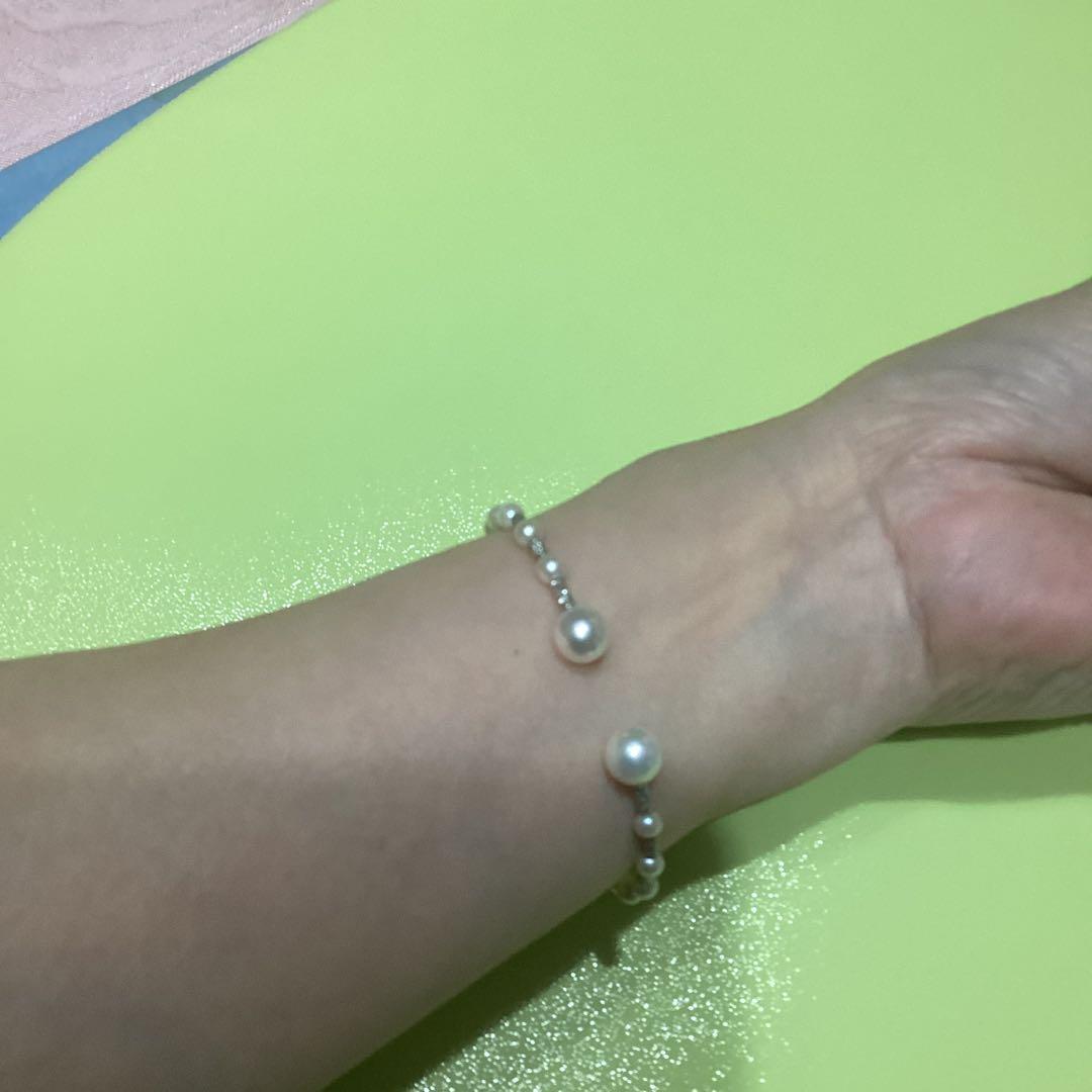 18金ホワイトゴールド　パール　ブレスレット　バングル