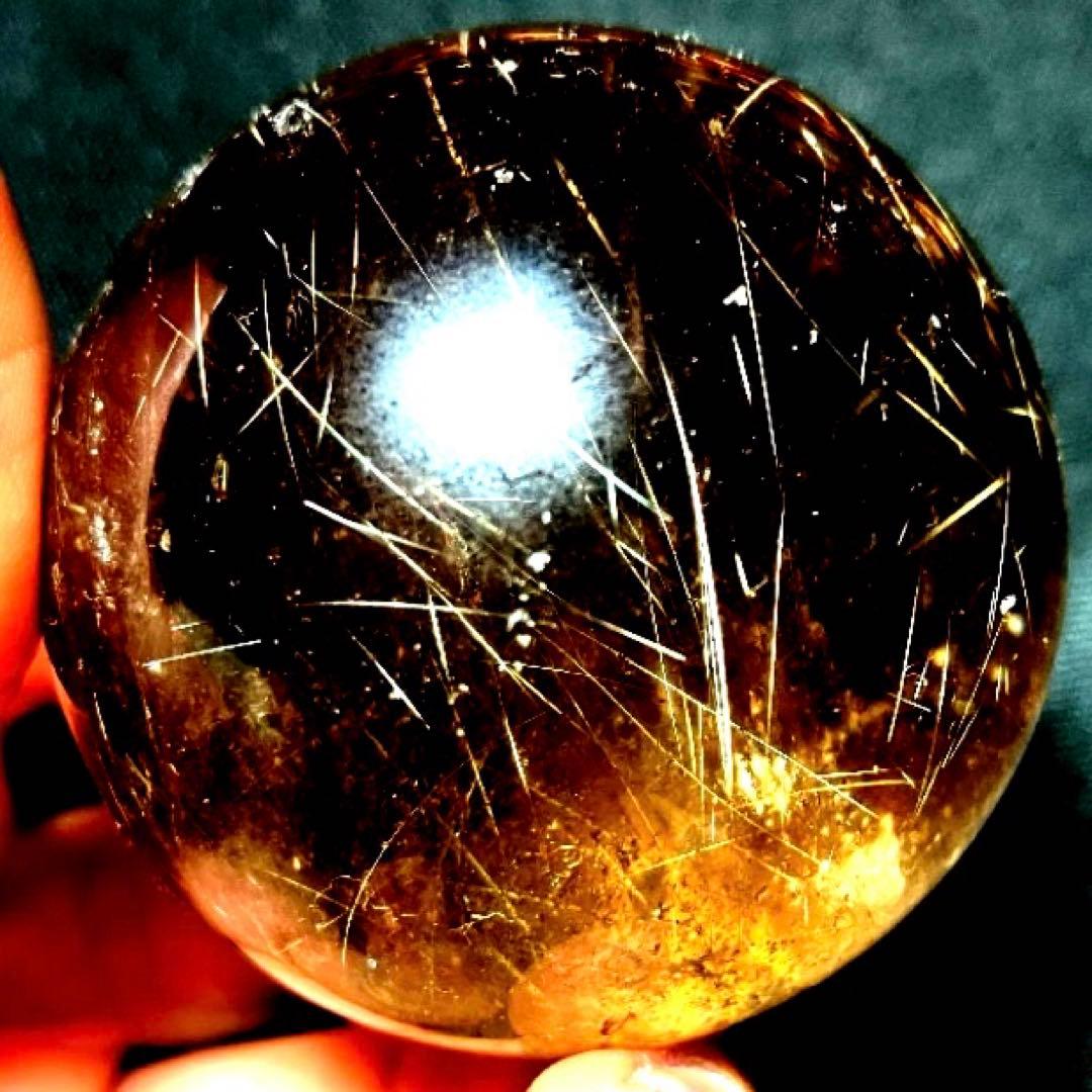 50mm 虹入りゴールドルチルクォーツ　丸玉　スフィア　金針水晶