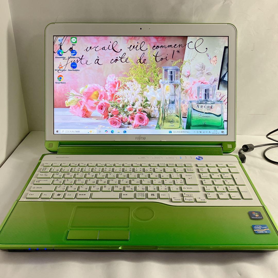 LIFEBOOK　グリーン　 初期設定済み　WEBカメラDVD搭載 　ノートPC