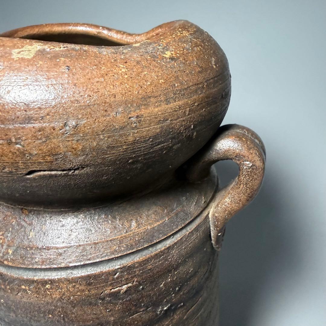備前焼　耳付花器　箱　銘あり　高さ23.5cm　茶室　茶道具