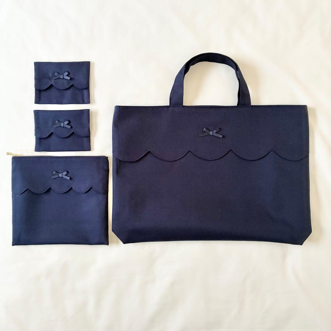 n＊　スカラップ　レッスンバッグ　ティッシュケース　ポーチ　手刺繍　お受験