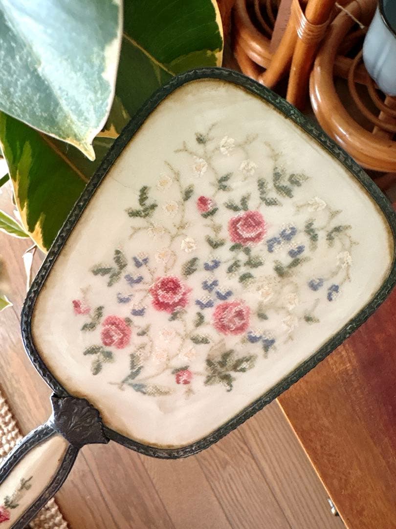 Antique 花柄刺繍ミラーブラシセット1930〜40s