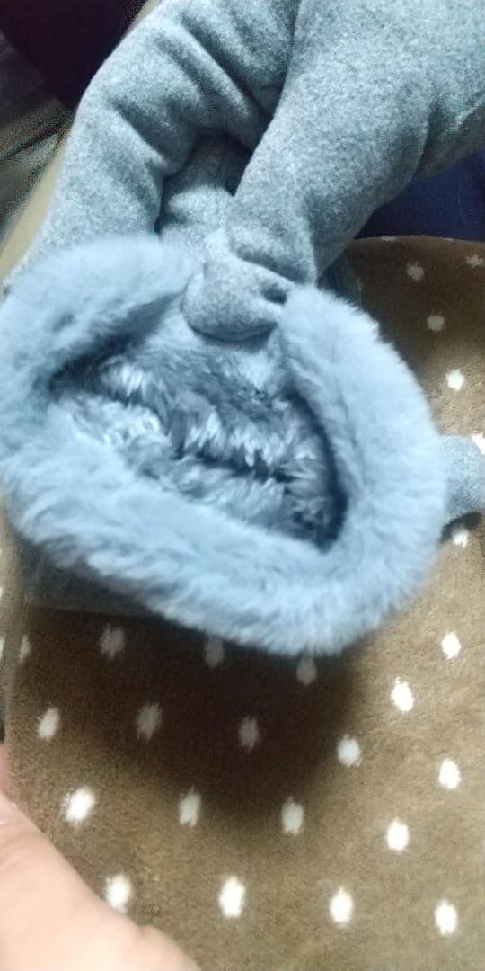 グレー フリース 手袋 ファー裏地付き