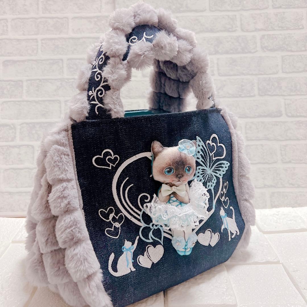 ゆ*ら様 ふわもこファー×デニムトート 立体 クラウディ ちゃん 大人可愛い