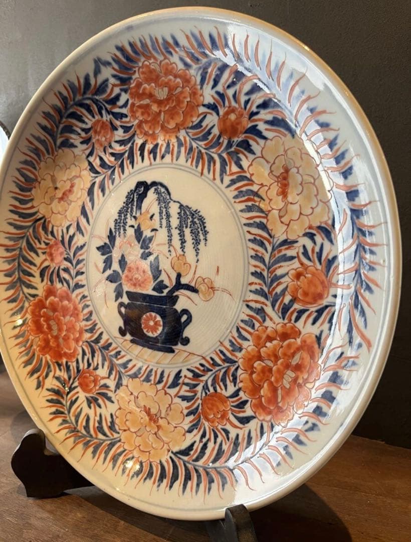 古伊万里 染錦 花図 大皿 骨董 飾皿 色絵